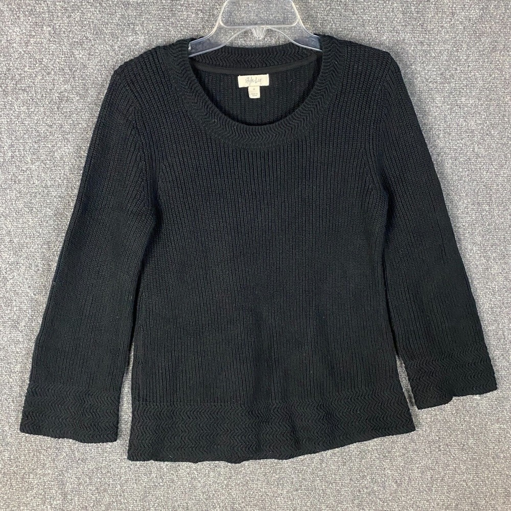 Style & Co‎ Sweater Women's Medium Pullover Knit Black Cotton Blend Adults M